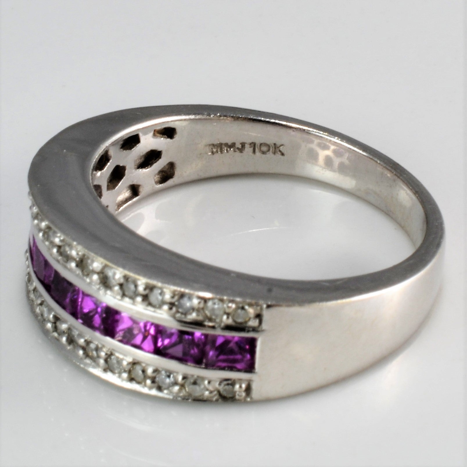 Elegant Triple Row Diamond & Pink Topaz Wide Band Ring | 0.20 ctw | Size 8 | Perfect for Weddings, Anniversaries & Special Occasions