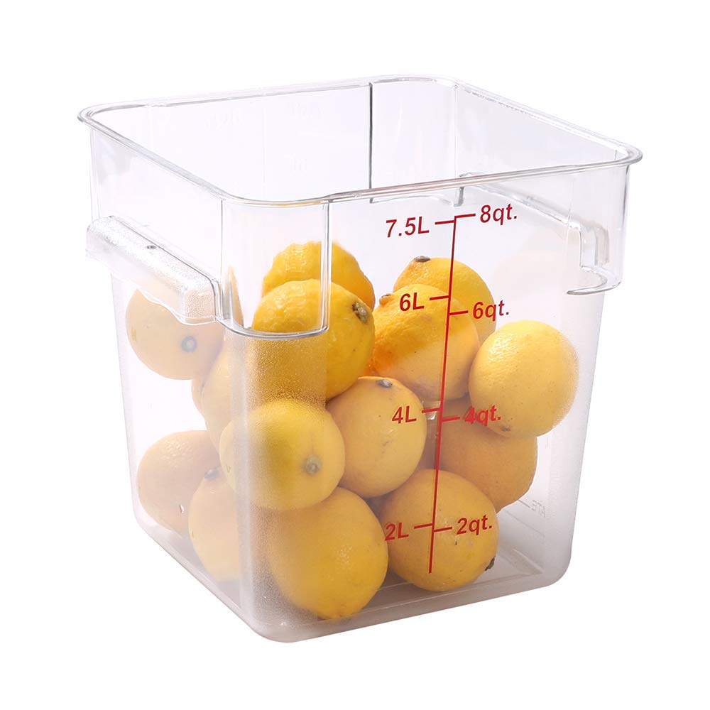 Met Lux 8 Quart Brine Bucket - Square Marinating Container with Volume Markers & Built-In Handle | Clear & Red Plastic Dough Rising Bucket | Freezer-Safe | Ideal for Pickling, Fermenting & Bread Making (Lid Sold Separately)