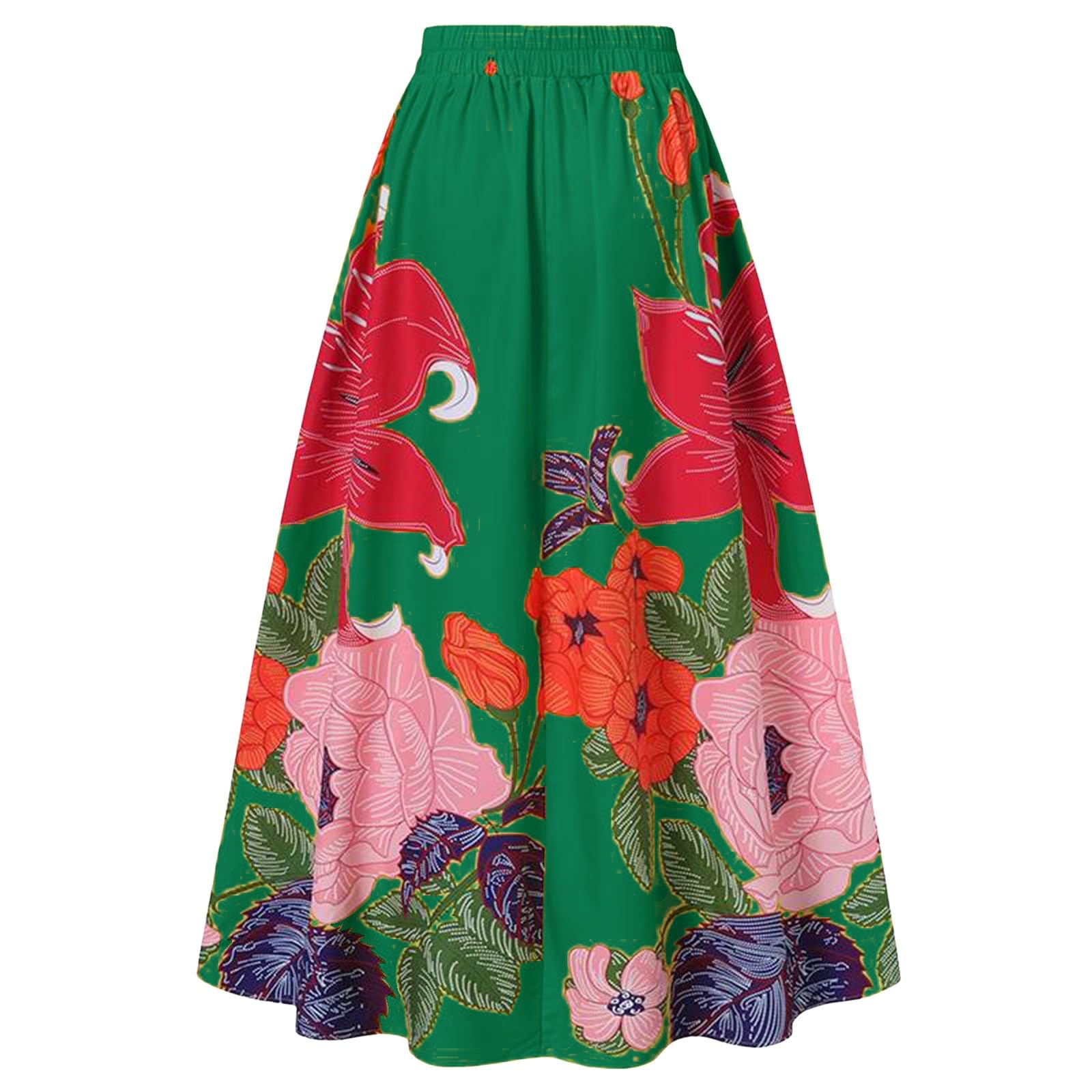 Bohemian Floral Print Maxi Skirt for Women - High Waist A-Line Long Skirt with Pockets for Beach, Party, Travel & Casual Wear | Flowy Summer Skirt for Outdoor Festivals & Vacation Outfits
