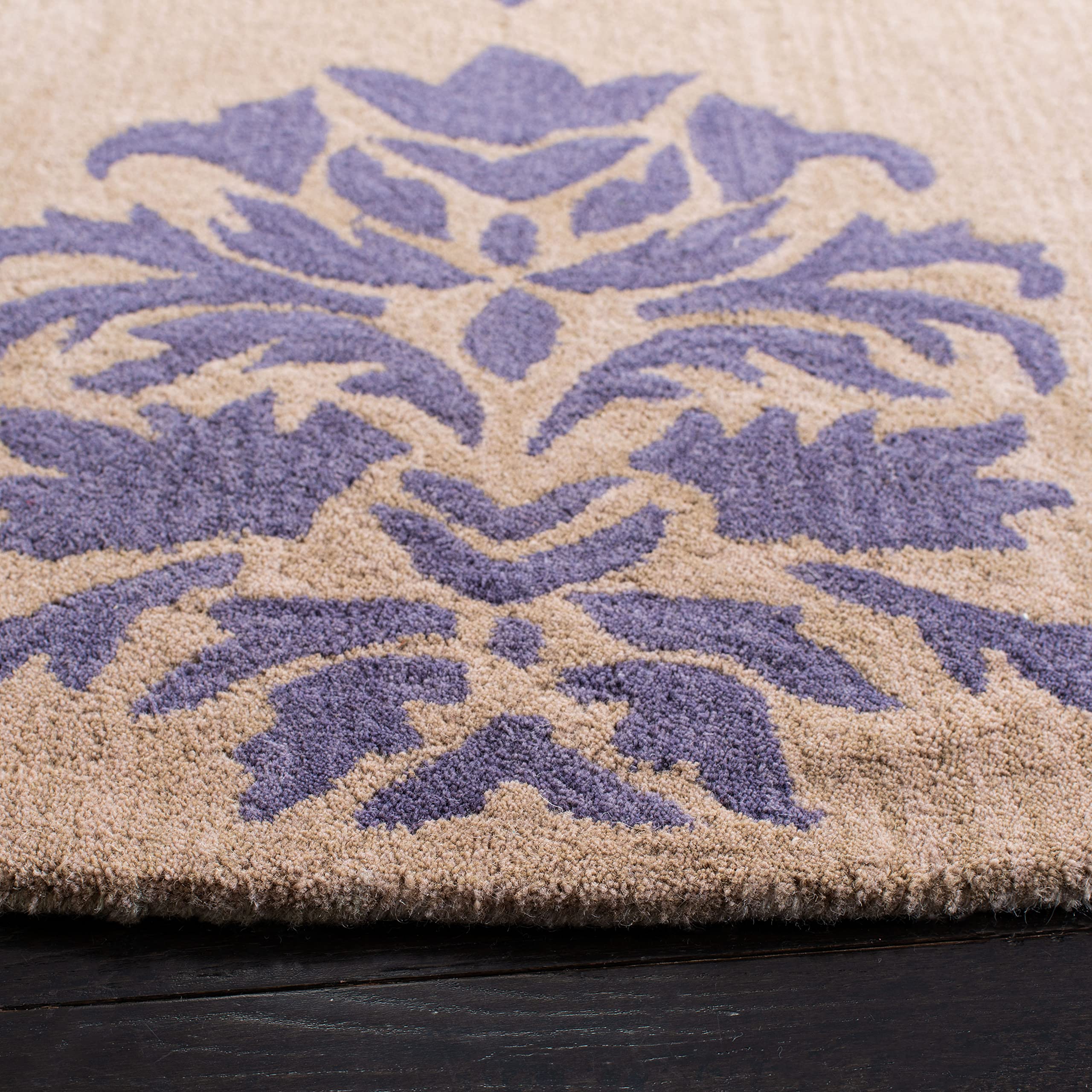 SAFAVIEH Wyndham Collection 7-Foot Round Beige & Lavender Wool Area Rug WYD322A - Handmade Modern Premium Rug for Living Room, Bedroom, Dining Room Decor