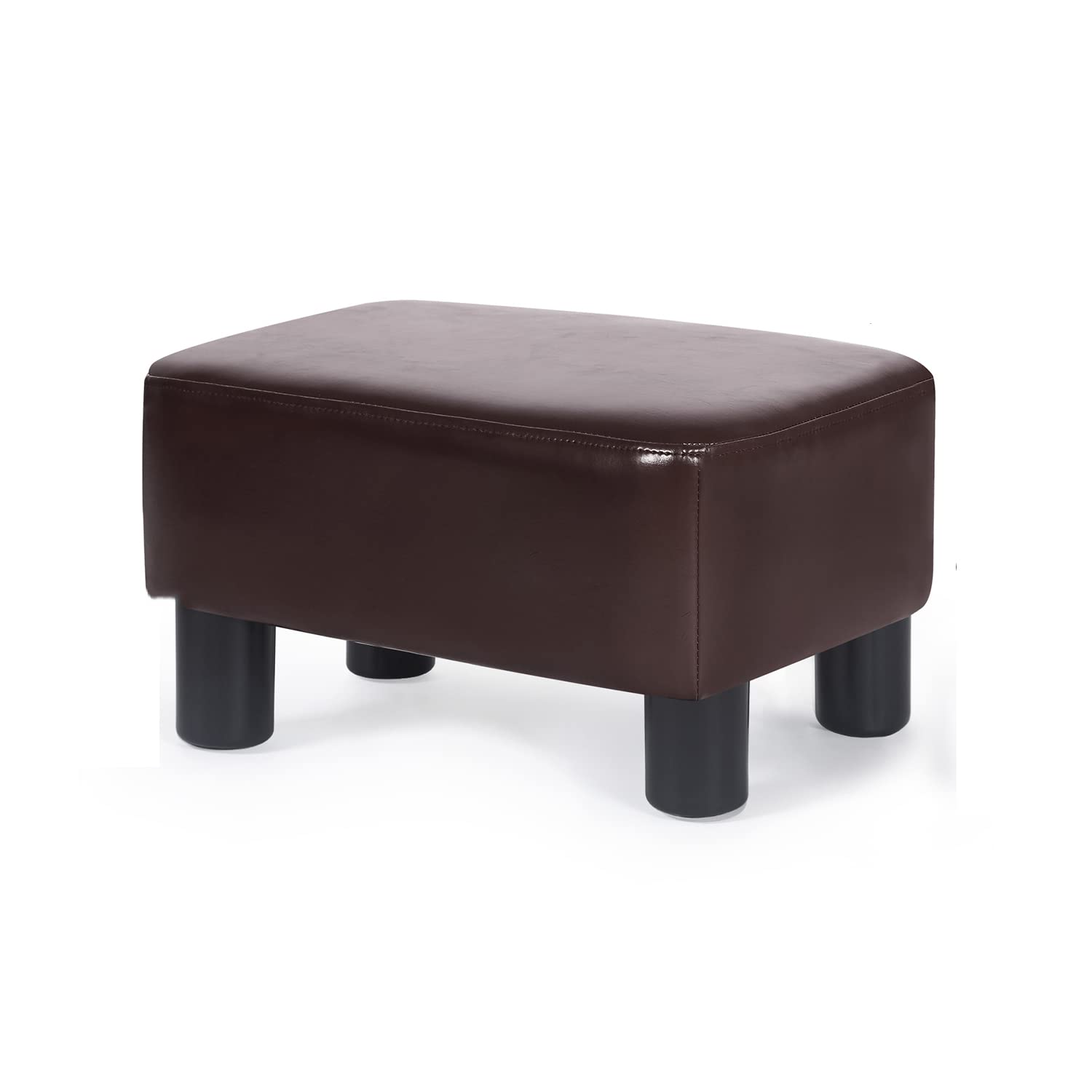 Joveco Small Footstool Ottoman Footrest - Modern Rectangular Padded Seat with Brown PU Leather for Living Room, Bedroom - Perfect for Relaxing, Reading & Extra Seating