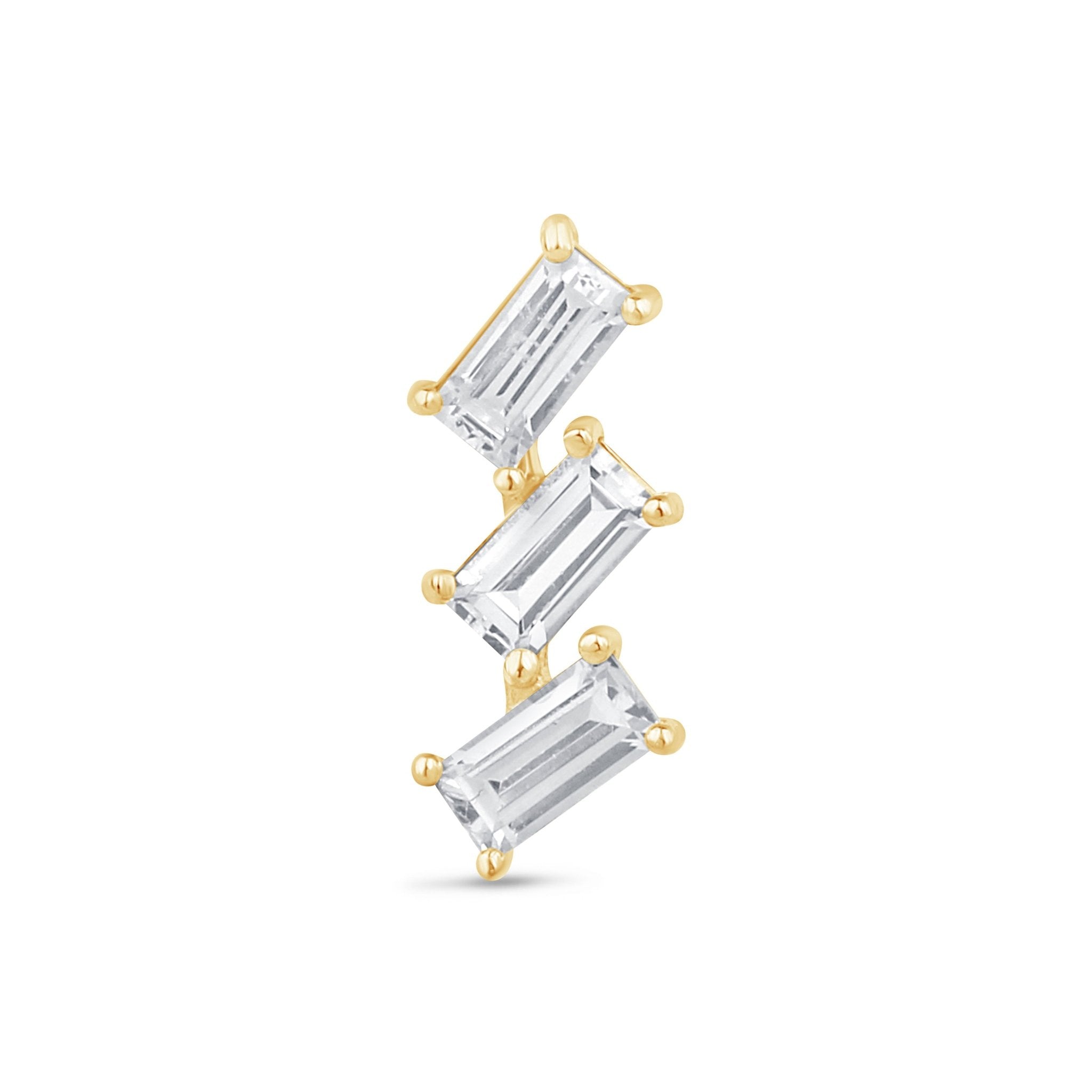 14K Yellow Gold Baguette Cascade Flat Back Stud Earrings - Elegant & Dainty Jewelry for Women, Perfect for Weddings, Parties & Everyday Wear
