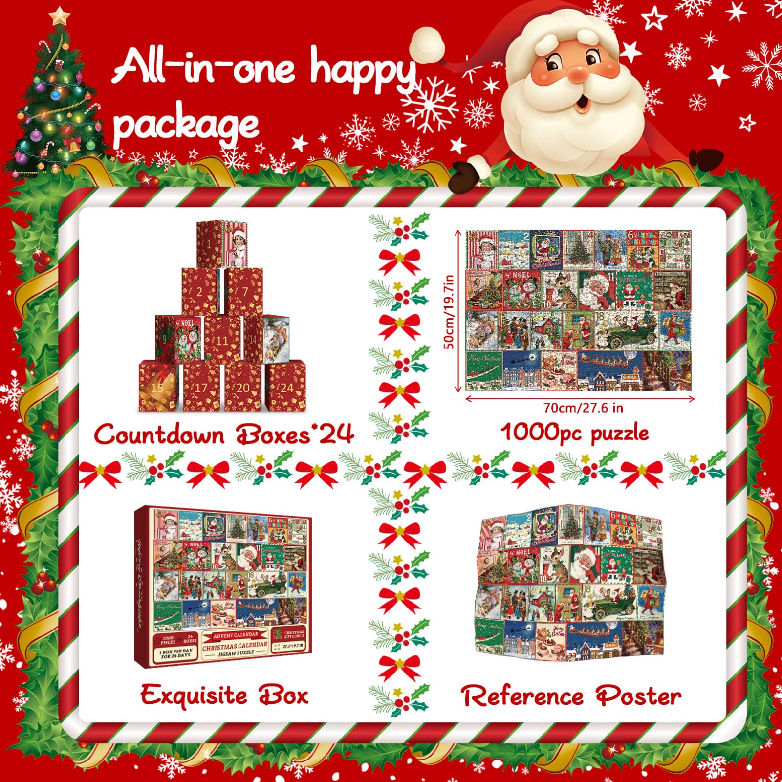 1000-Piece Christmas Advent Calendar Jigsaw Puzzle for Adults - 2024 Holiday Countdown Puzzle with Santa, Festive Winter Activity for Family & Friends