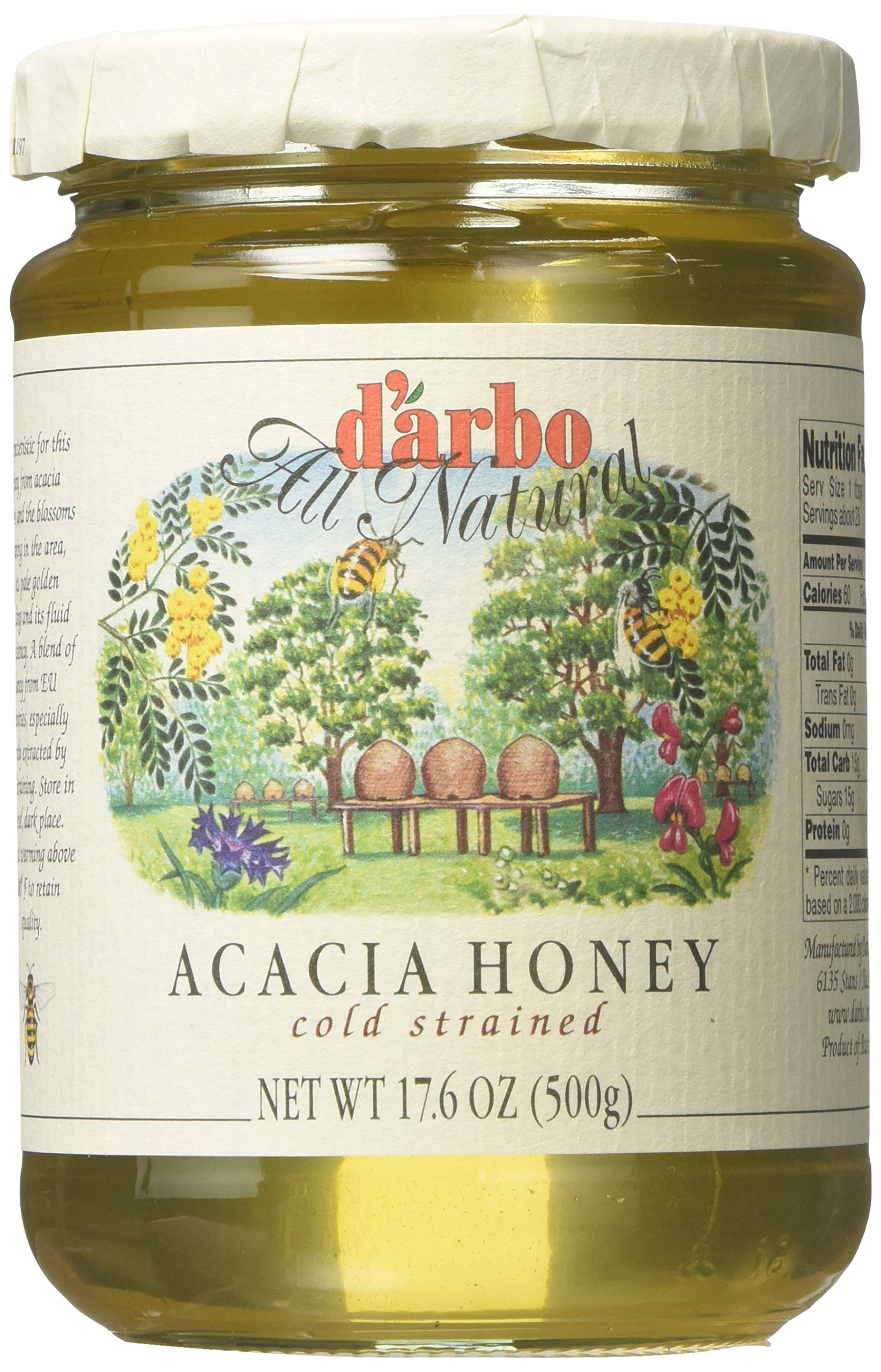 D'Arbo All Natural Acacia Honey - 17.6 oz (500g) Pure Raw Unfiltered Honey | Great for Tea, Baking, Smoothies & Healthy Recipes | Gluten-Free, Non-GMO | Perfect Gift for Honey Lovers