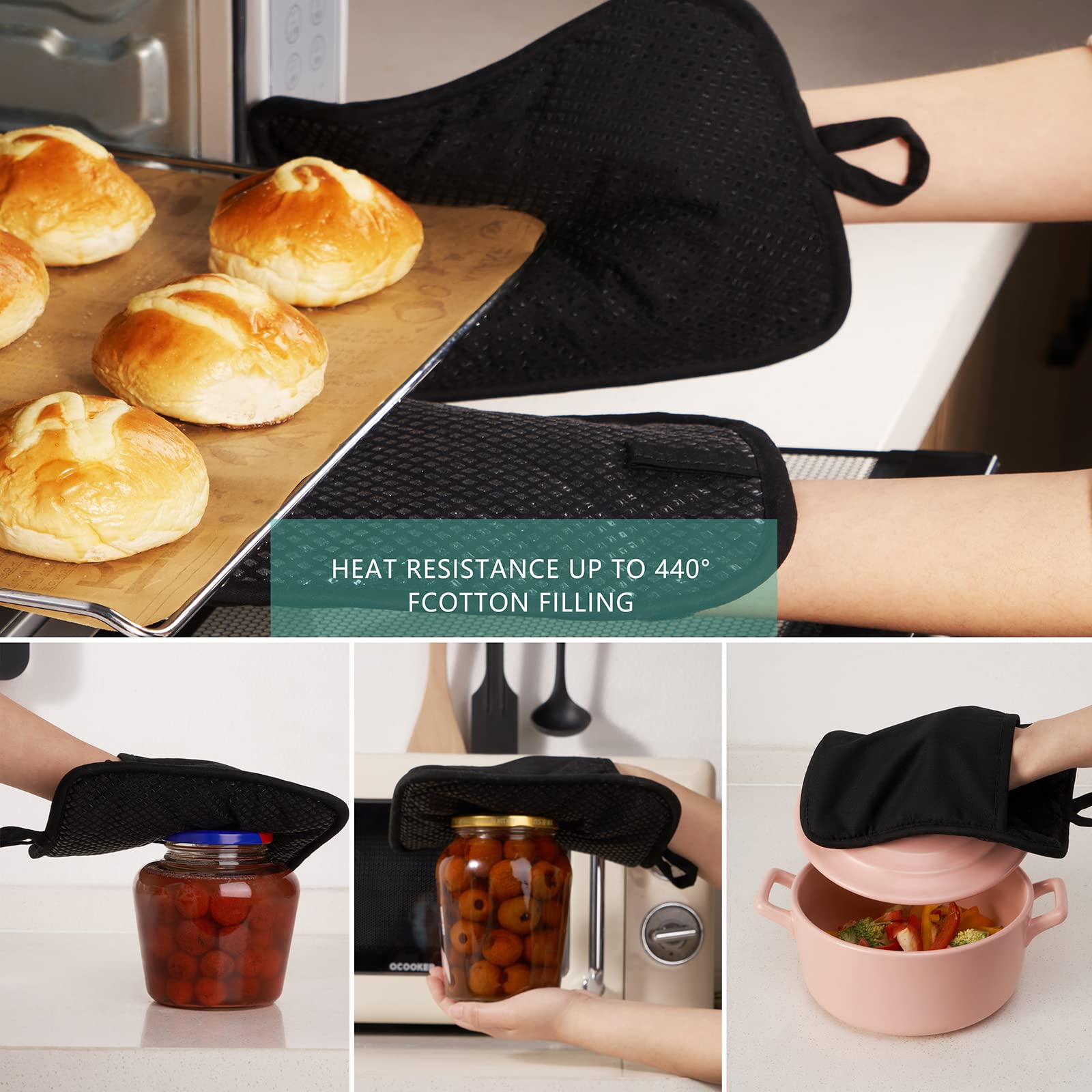 Heat Resistant Silicone Pot Holder Set - 2 Piece Non-Slip Oven Mitts with Pocket (7