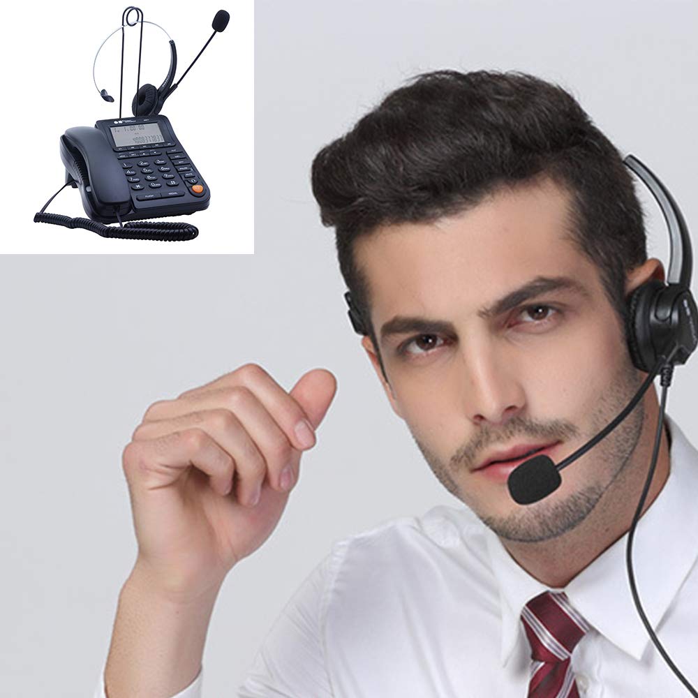 JeKaVis J-P17 Corded Landline Telephone with Headset - Call Center Phone with Caller ID, Multi-Functional Business Desktop Wired Phone for Home Office & Customer Service Use