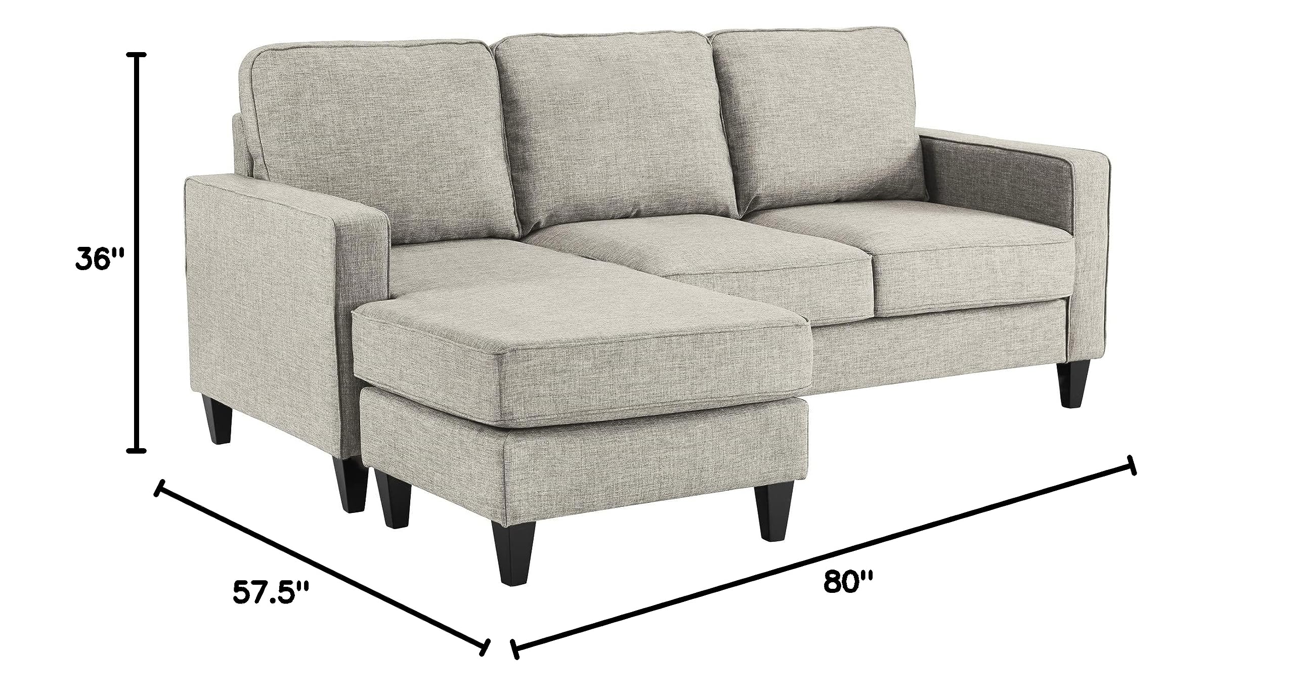 Serta Harmon Reversible L-Shaped Sectional Sofa - Modern Small Space Couch with Soft Fabric Upholstery, Square Arms & Pillow Back Cushions in Light Gray - Perfect for Apartments, Living Rooms and Cozy Home Spaces
