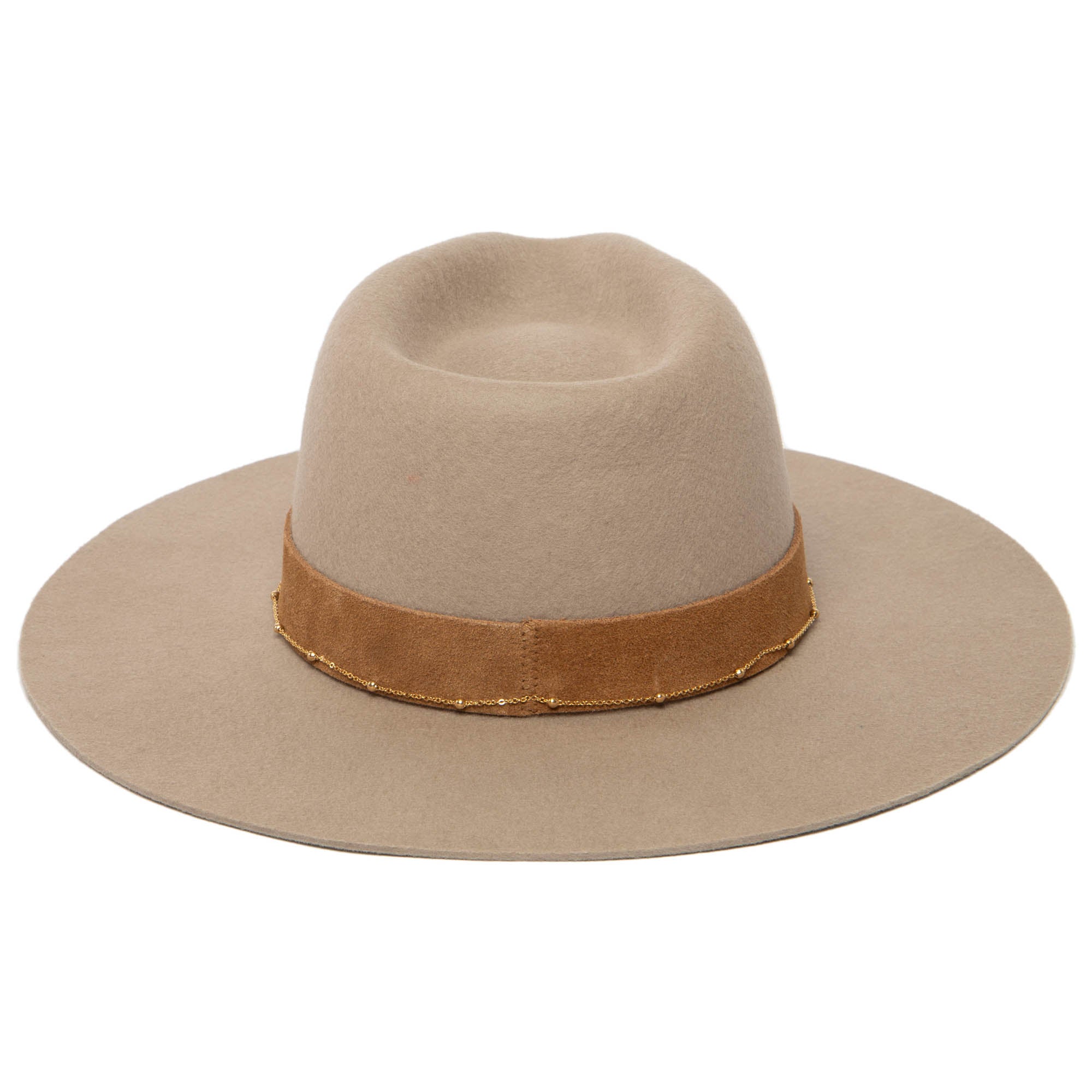 Loretta Stiff Brim Fedora Hat for Women - Suede Band & Gold Chain Accent - Vintage Style Dressy Hat for Parties, Weddings & Special Occasions