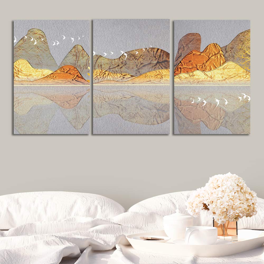 Abstract Chinese Landscape Canvas Wall Art - 3 Panel Framed Prints for Living Room Decor (24