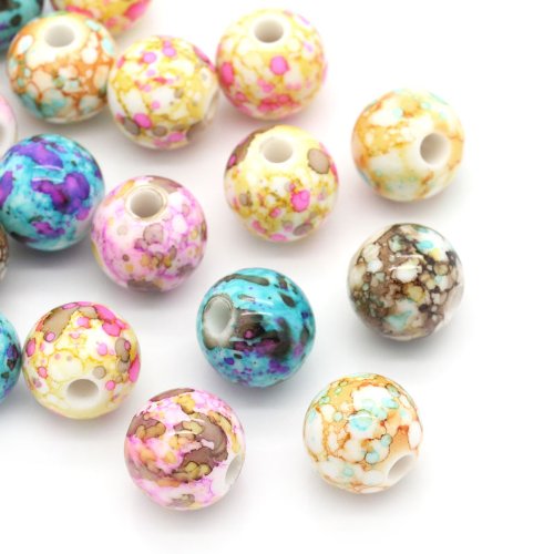 100-Piece 14mm Multicolor Splatter Pattern Acrylic Beads for Pens - 3.6mm Hole - Perfect for DIY Jewelry, Scrapbooking & Craft Projects