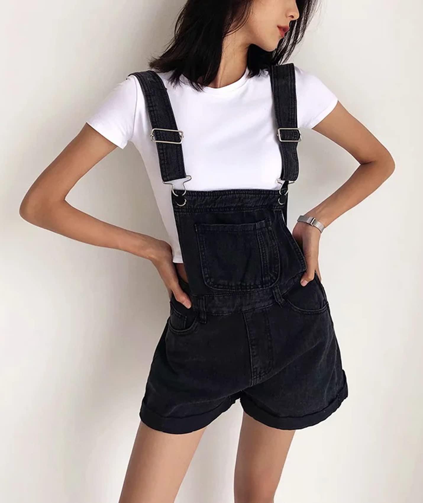 HaoMay Women's Denim Shortalls Romper - Casual Bib Overalls Jumpsuit with Jean Shorts | Perfect for Summer Outfits, Music Festivals & Casual Wear
