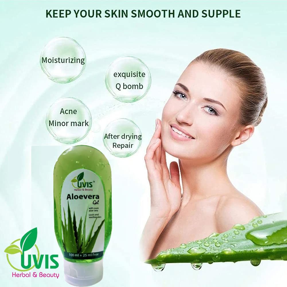 UVIS Pure Natural Aloe Vera Gel for Face & Hair - Daily Moisturizer, Skin Glow & Hair Growth Treatment, Deep Cleansing Gel for Men & Women (125g) - Perfect for Sunburn Relief, After Shave Care & Scalp Hydration