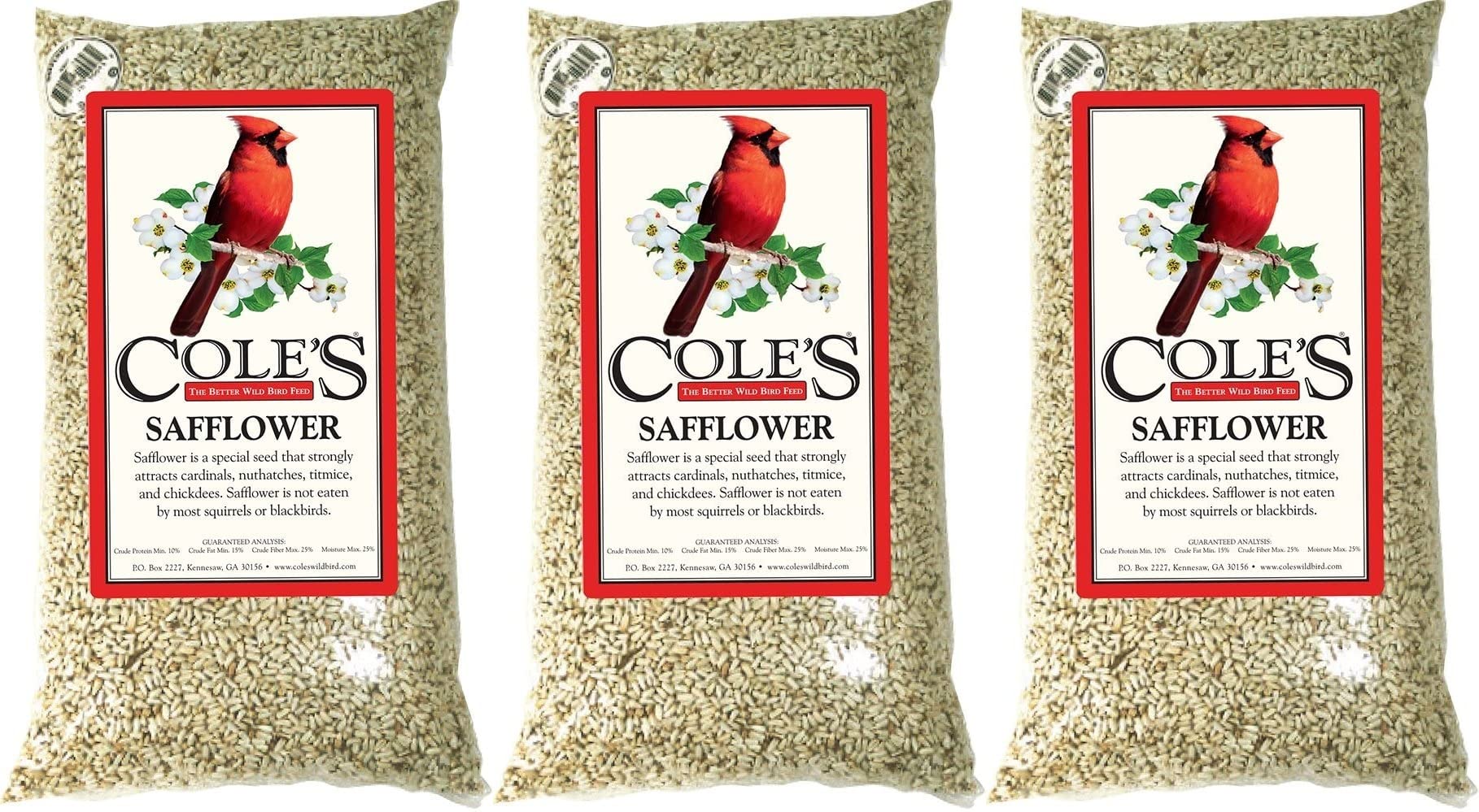 Cole's Wild Bird Products SA10 Safflower Birdseed - Premium 10-Pound Bag (3 Pack) for Attracting Cardinals, Finches & Songbirds - Perfect for Backyard Bird Feeders & Wildlife Gardens