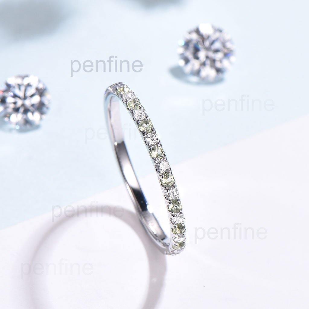 1.5mm Natural Peridot Diamond Women's Sienna Wedding Band Ring - Elegant Stackable Jewelry for Bridal, Anniversary & Everyday Wear