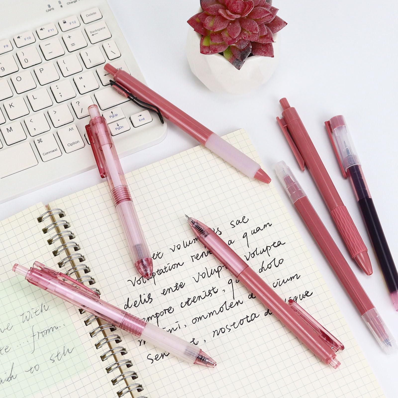 Buqoo 6-Pack 0.5mm Retractable Gel Pens with Fine Tip & Highlighter - Black Ink Pens for Writing, Journaling, Office & School Supplies - Perfect for Note Taking, Planner Organization & Study Sessions