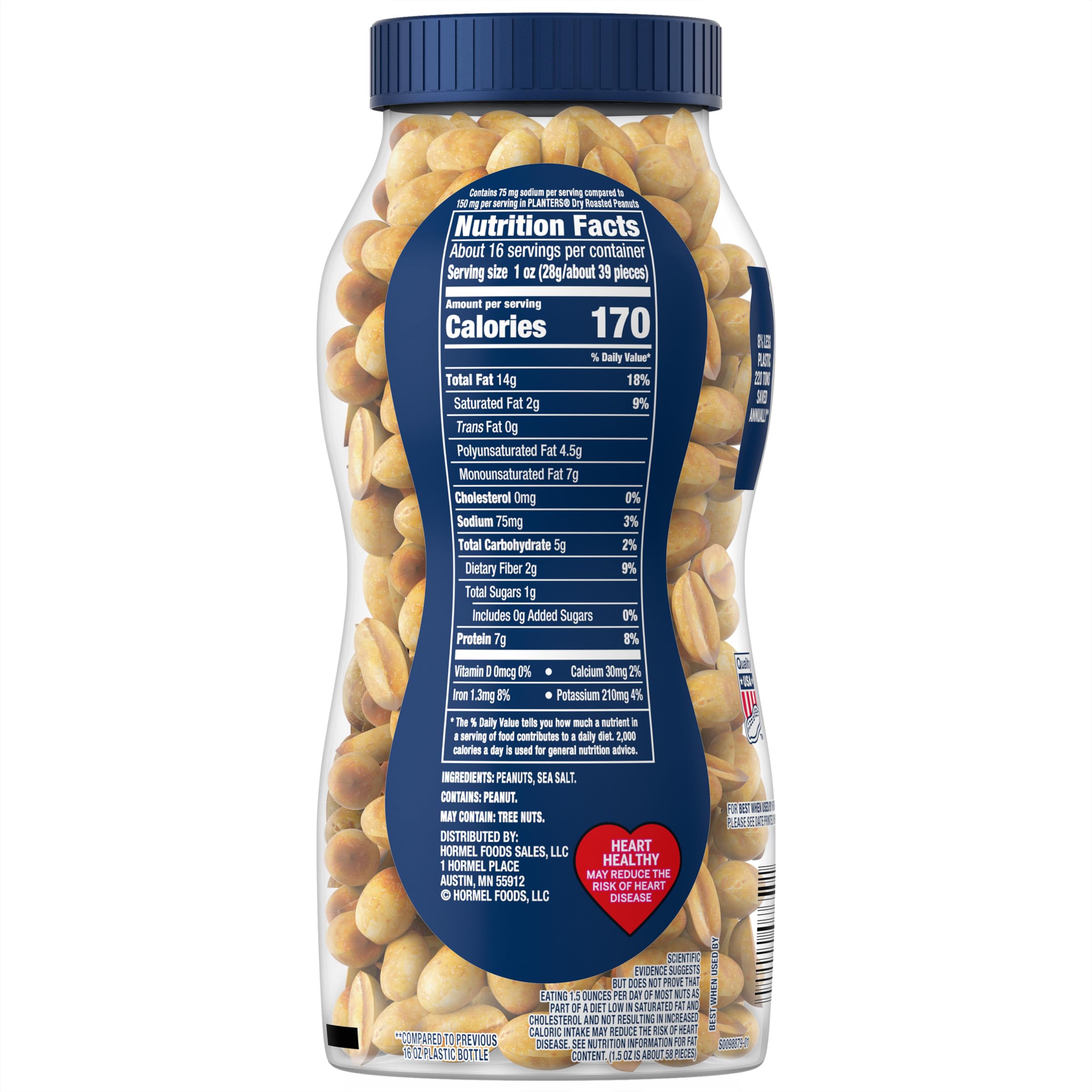 Dry Roasted Peanuts Lightly Salted - Planters 16oz (Pack of 1) | Healthy Snack for Office, Travel & Movie Nights
