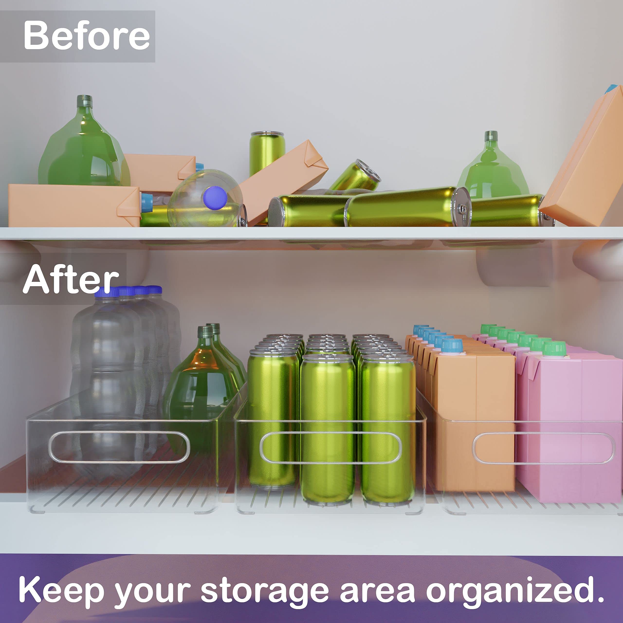 Bahoki Essentials 4-Piece Clear Plastic Kitchen Pantry Storage Bins Set - Stackable Freezer & Refrigerator Organizer for Snacks, Drinks, Fruits, Vegetables - Multifunctional Home Organization Containers - Perfect for Pantry, Kitchen, Dorm & Office Storage Solutions