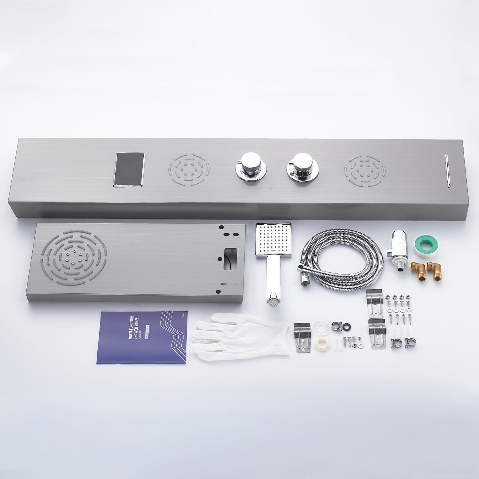 POPFLY LED Shower Panel Tower System with Rainfall Shower Head, 2 Body Jets, Tub Spout & Temperature Display - Brushed Nickel Finish - No Battery Needed - Perfect for Modern Bathroom Renovation and Spa-Like Shower Experience