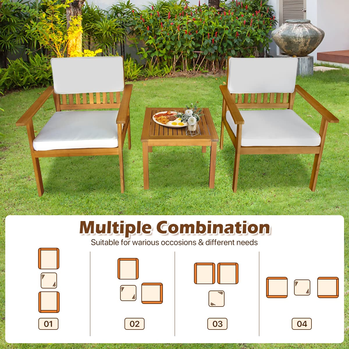 Dkelincs 3-Piece Acacia Wood Outdoor Bistro Set - Patio Table & Teak Chairs for Garden, Backyard, Poolside, Balcony - Perfect for Dining, Relaxing & Entertaining Outdoors