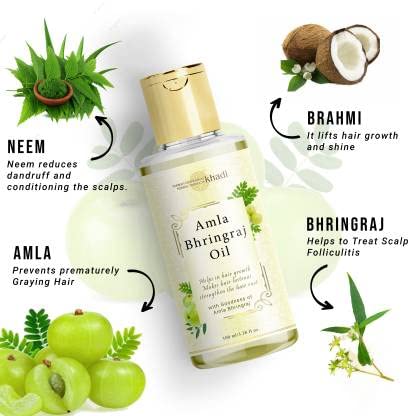 Khadi Amla Bhringraj Hair Oil 100% Pure & Natural - Herbal Treatment for Hair Growth & Shine | Nourishes Hair Roots | Ayurvedic Hair Care for Dry & Damaged Hair | Perfect for Daily Scalp Massage & Hair Conditioning (100ml)
