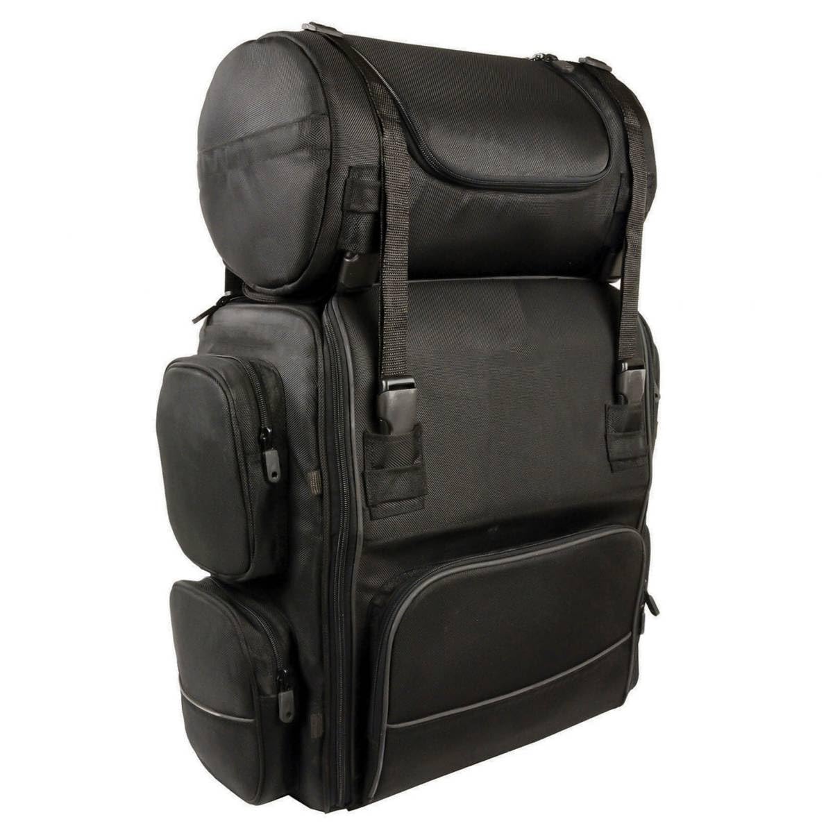 Milwaukee Leather SH680 Large Black Textile Motorcycle Sissy Bar Travel Bag - Durable Storage for Road Trips & Cruising - Fits Harley, Honda, Yamaha & More