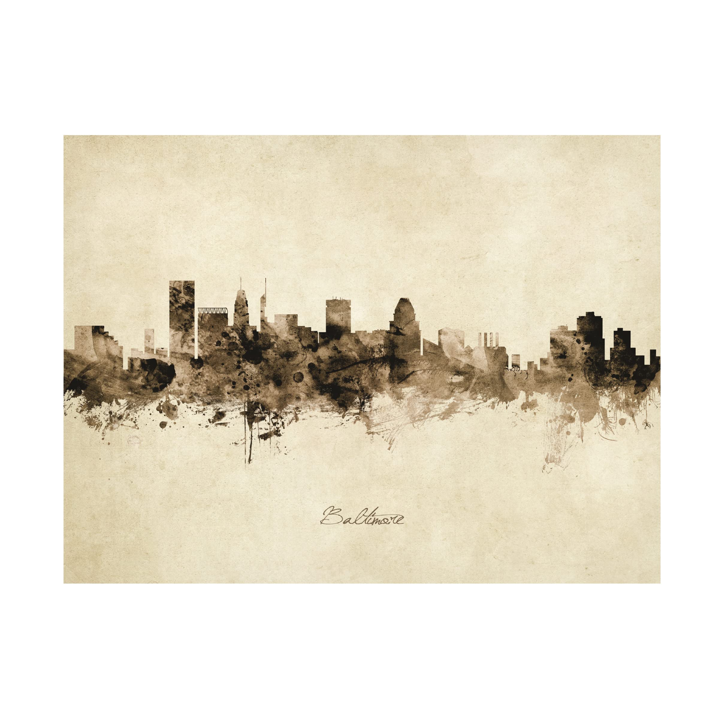 Michael Tompsett Baltimore Maryland Skyline Vintage Canvas Art Print - Wall Decor for Living Room, Bedroom & Office - Trademark Fine Art