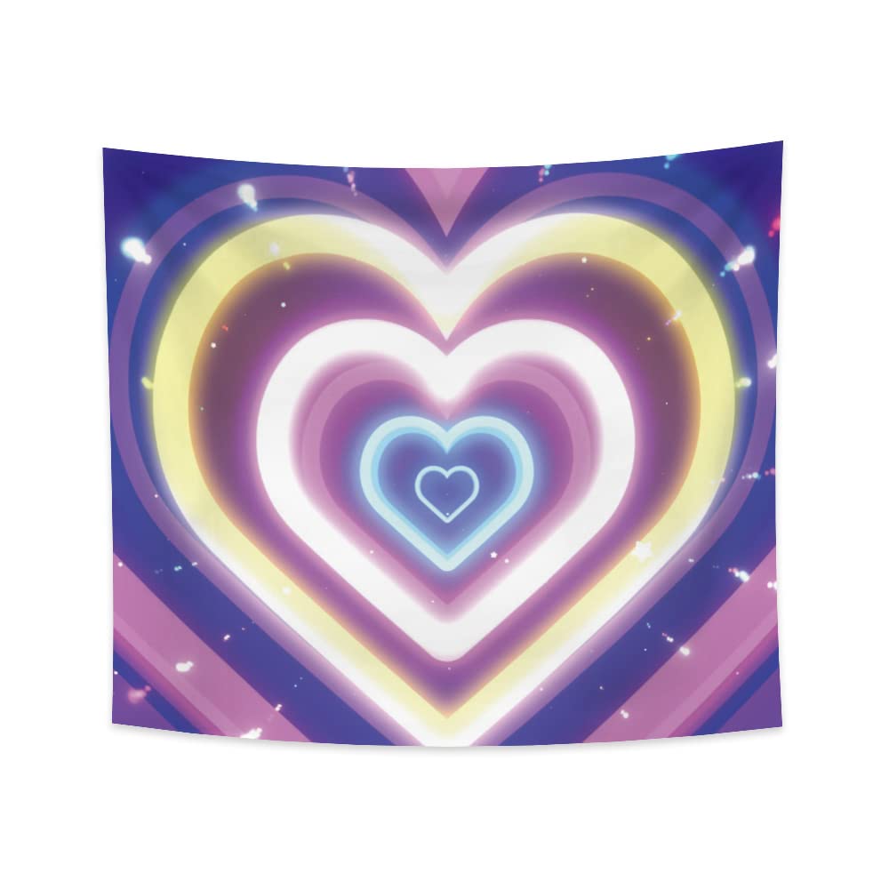 YongFoto 59.1x51.2 Inch Rainbow Heart Tapestry with Neon Lights - Romantic Polyester Wall Hanging for Valentine's Day, Girls Room, Bedroom & Dorm Decor | Perfect for Boho Home Aesthetic, Photo Backdrops and Cozy Living Room Vibes