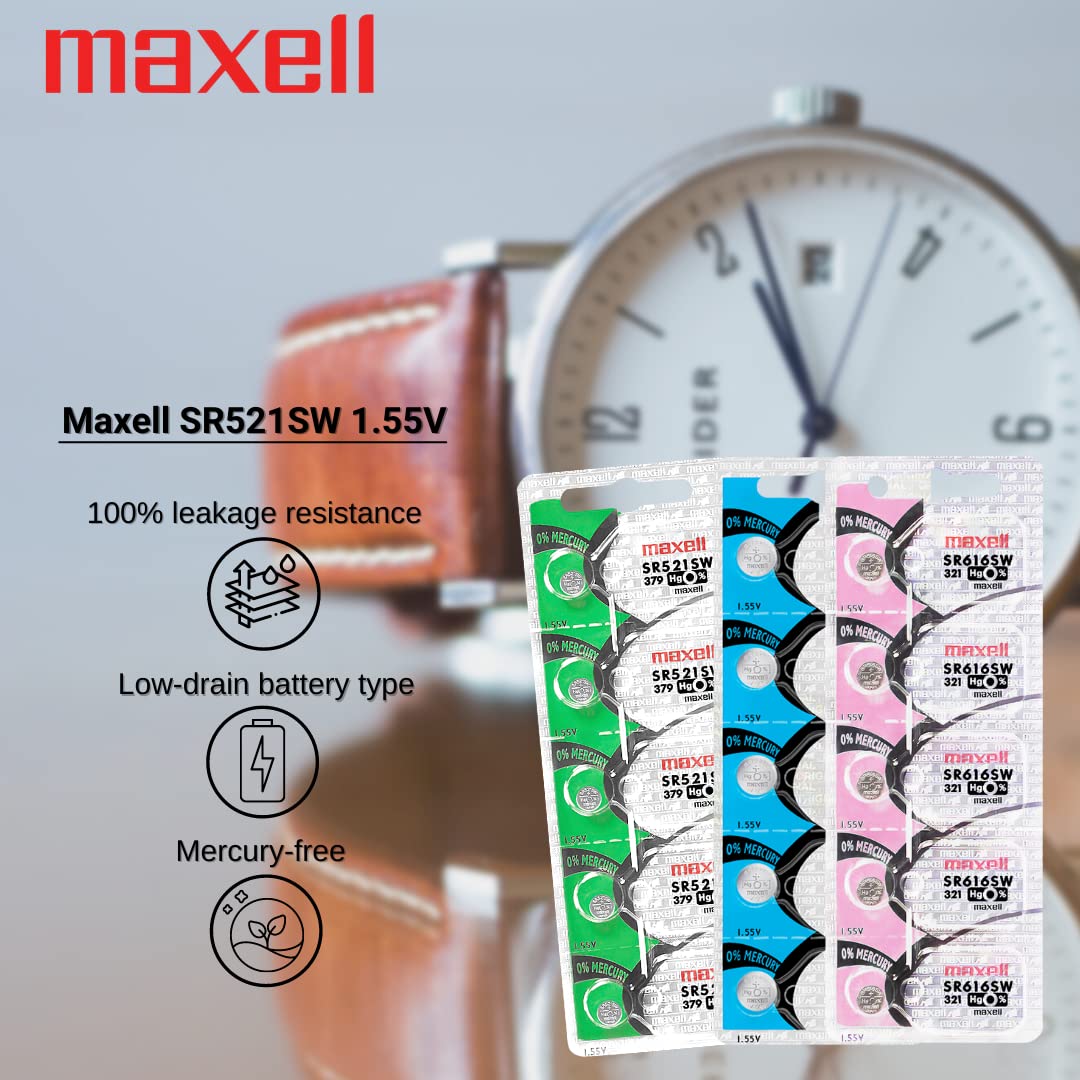 Maxell 379 Watch and Calculator Batteries (10-Pack) - Long-Lasting Power for Watches, Calculators & Small Electronics - Perfect for Home, Office, and Travel Use