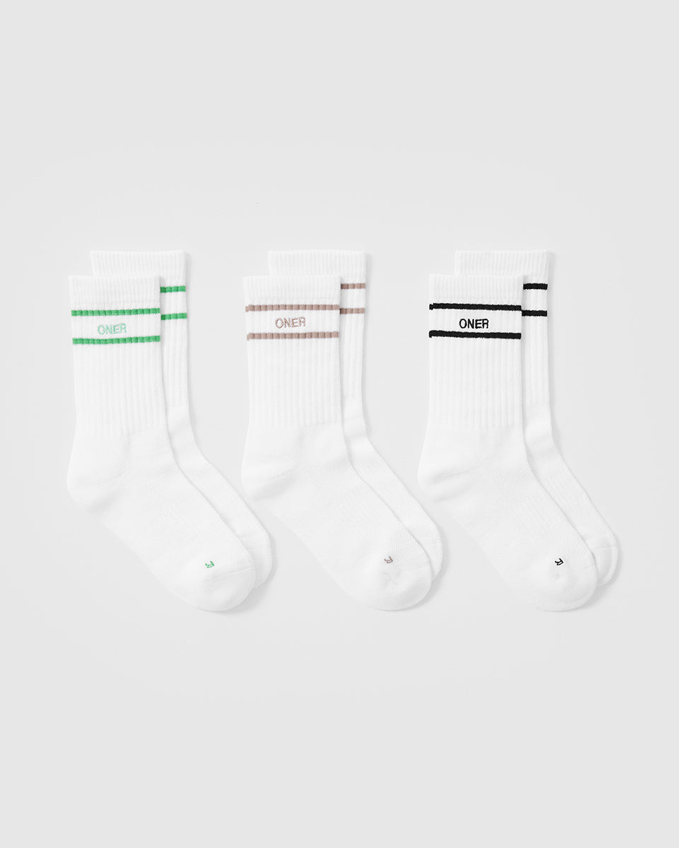 Varsity Crew Socks 3 Pack - Athletic Cotton Socks for Men & Women | White, Jade, Sandstone, Black | Perfect for Sports, Gym & Everyday Wear