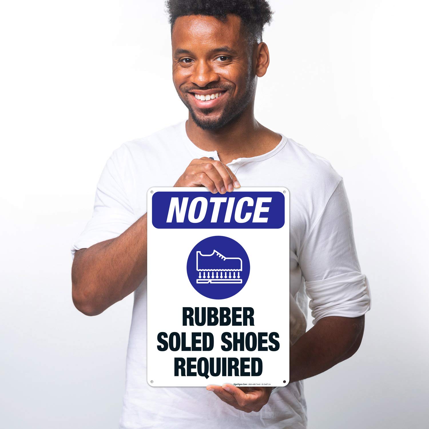 OSHA Compliant Rubber Soled Shoes Required Sign - 10x14 Inches Rust-Free .040 Aluminum - Fade Resistant for Indoor/Outdoor Use - Made in USA - Perfect for Factories, Warehouses & Construction Sites