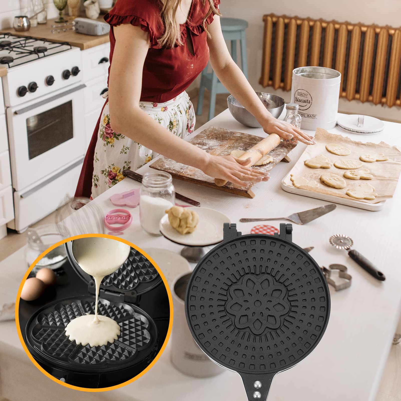 Non-Stick Hemoton Roll Egg Pan - Perfect for Tortillas, Omelets, Pancakes & Waffles | Stovetop & Kitchen Baking Essential | Durable Round ABS Skillet for Fish, Grill & Comales