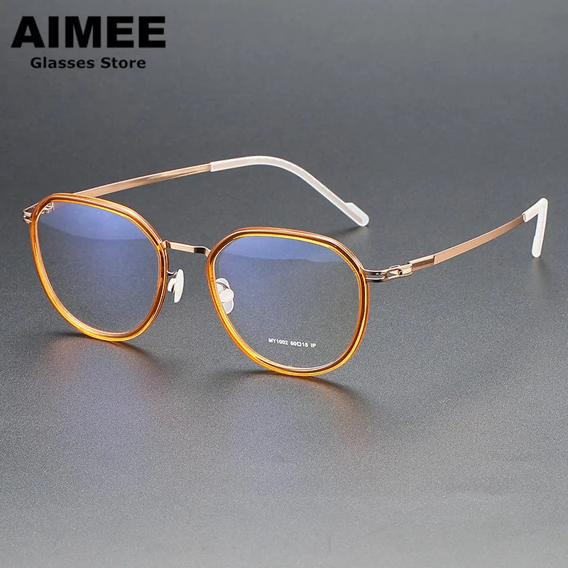 Aimee Unisex Full Rim Oval Square Acetate Steel Eyeglasses Frame 1002 - Stylish & Durable for Work, Reading & Fashion Accessories
