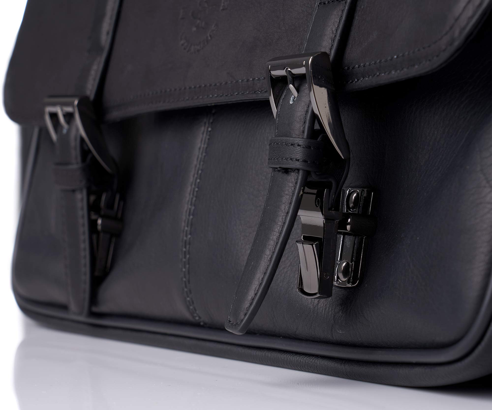 Premium Pierce Colombian Vacquetta Leather 15.6 Inch Laptop Briefcase for Business Professionals - Black Genuine Leather Messenger Bag for Office, Work, Travel & Daily Commute