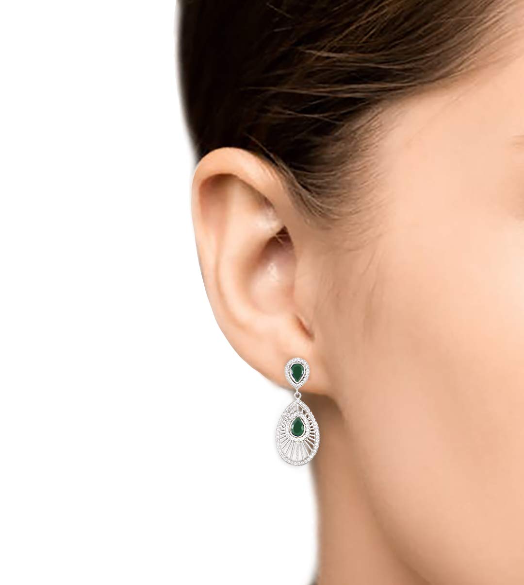 Alithea Gemstone Dangling Drop Earrings for Women - 925 Sterling Silver, Nickel Free & Hypoallergenic Statement Jewelry - Perfect for Weddings, Parties & Special Occasions