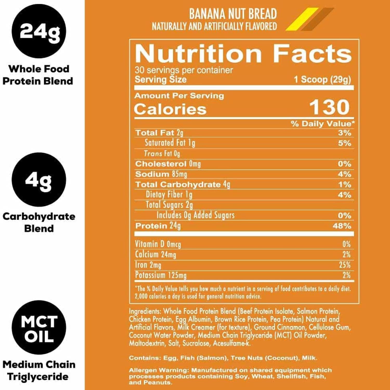 REDCON1 MRE Lite Whole Food Protein Powder - Banana Nut Bread Flavor, Low Carb Whey-Free Meal Replacement with Animal Protein Blends & MCT Oils - Easy to Digest Protein Supplement (30 Servings) for Post-Workout Recovery, Weight Management & Keto Diet