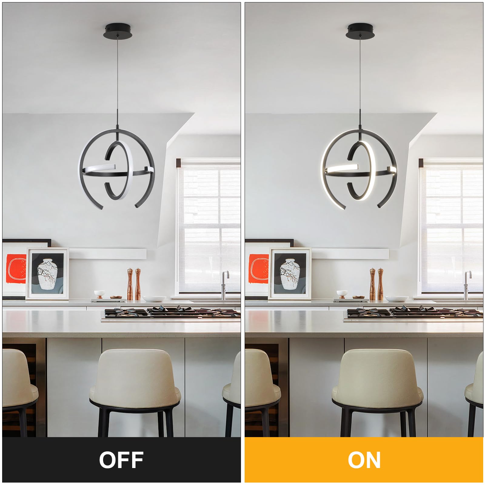 Q&S Modern LED Chandelier - Black Round Globe Hanging Pendant Light Fixture for Entryway, Kitchen Island, Dining Room, Living Room & Stairway - Perfect for Home Decor, Restaurant Lighting & Commercial Spaces