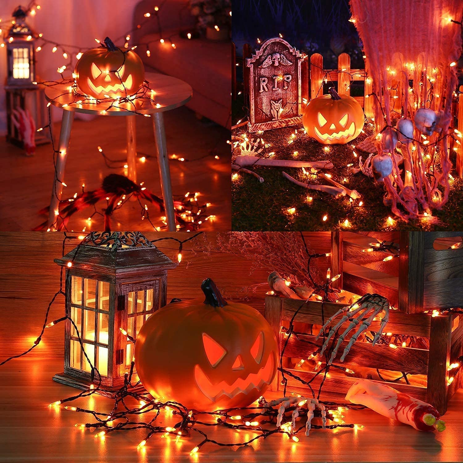 Joomer 33ft 100 LED Orange Halloween Lights - Battery Operated Waterproof String Lights with 8 Modes & Timer - Perfect for Halloween Decorations, Parties, Outdoor & Indoor Home Decor