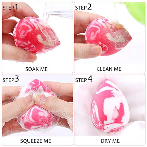 5-Piece Marbling Makeup Sponge Set - Soft Professional Beauty Blender Sponges with Sponge Holder & Egg Bottle | Water Drop Shape for Flawless Foundation & Concealer Application | Perfect for Daily Makeup, Travel & Professional Use