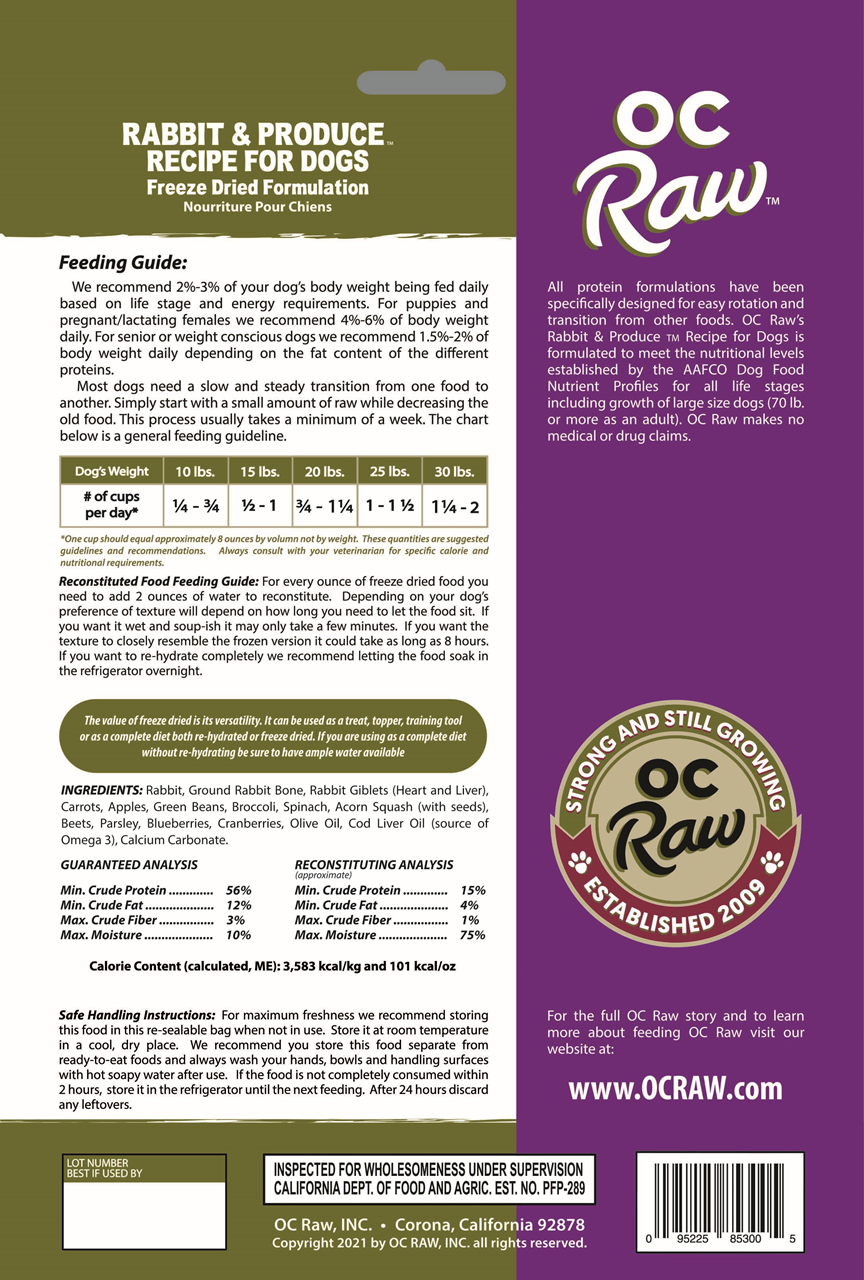 Premium Freeze-Dried Raw Rabbit Dog Food - OC Raw Dog Food with Natural Produce, 5.5oz Meaty Rox - Ideal for Raw Feeding & High-Protein Diets