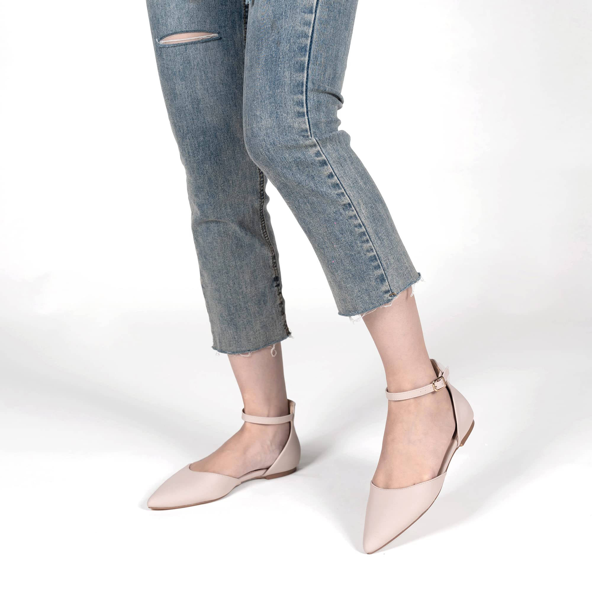Women's Pointed Toe Ankle Strap Flats - Comfortable Gold, Nude, Silver & Black Dress Shoes for Casual, Wedding & Office Wear | Elegant & Versatile Women's Footwear