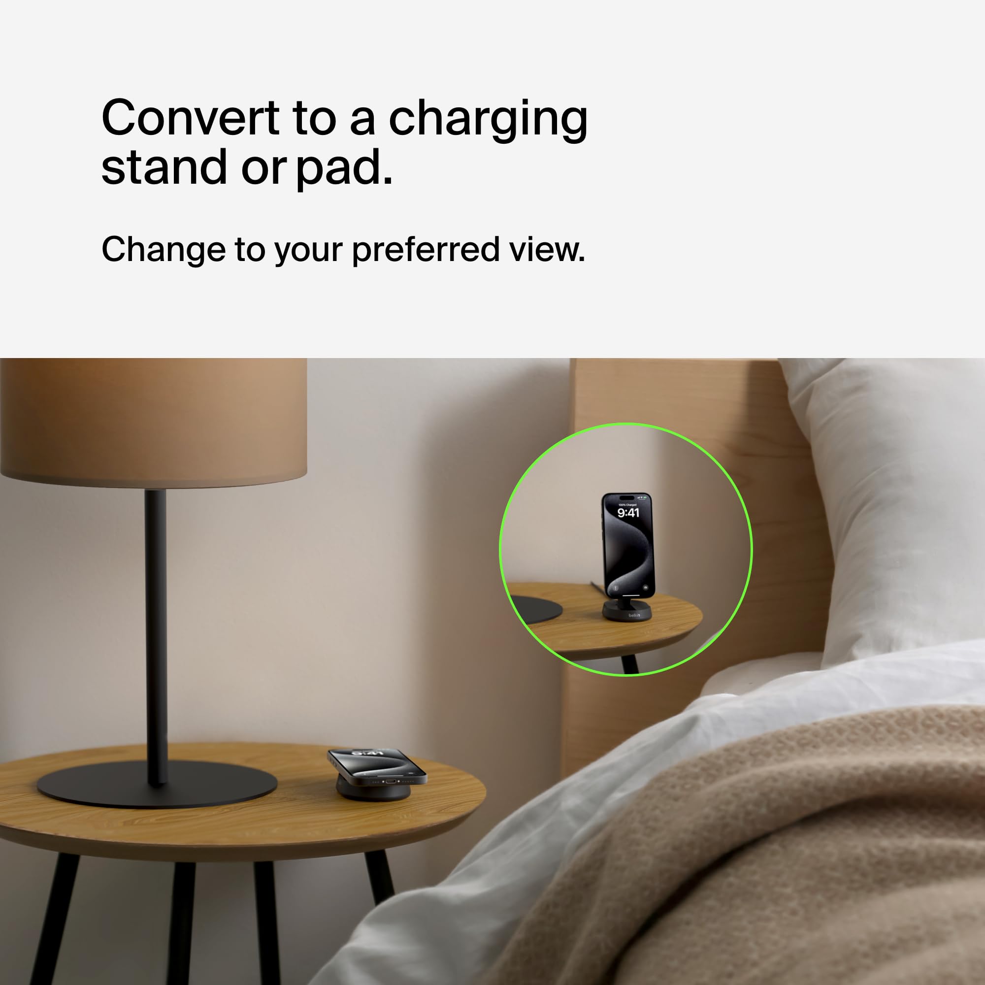 Belkin Convertible Magnetic Charging Stand 15W - MagSafe-Compatible Qi2-Certified Wireless Charger for iPhone 16/15/14/13 Series, AirPods Pro, Samsung Galaxy - Fast Charging Station with Adjustable Stand (2-Pack, Black) | Perfect for Home, Office & Travel Use