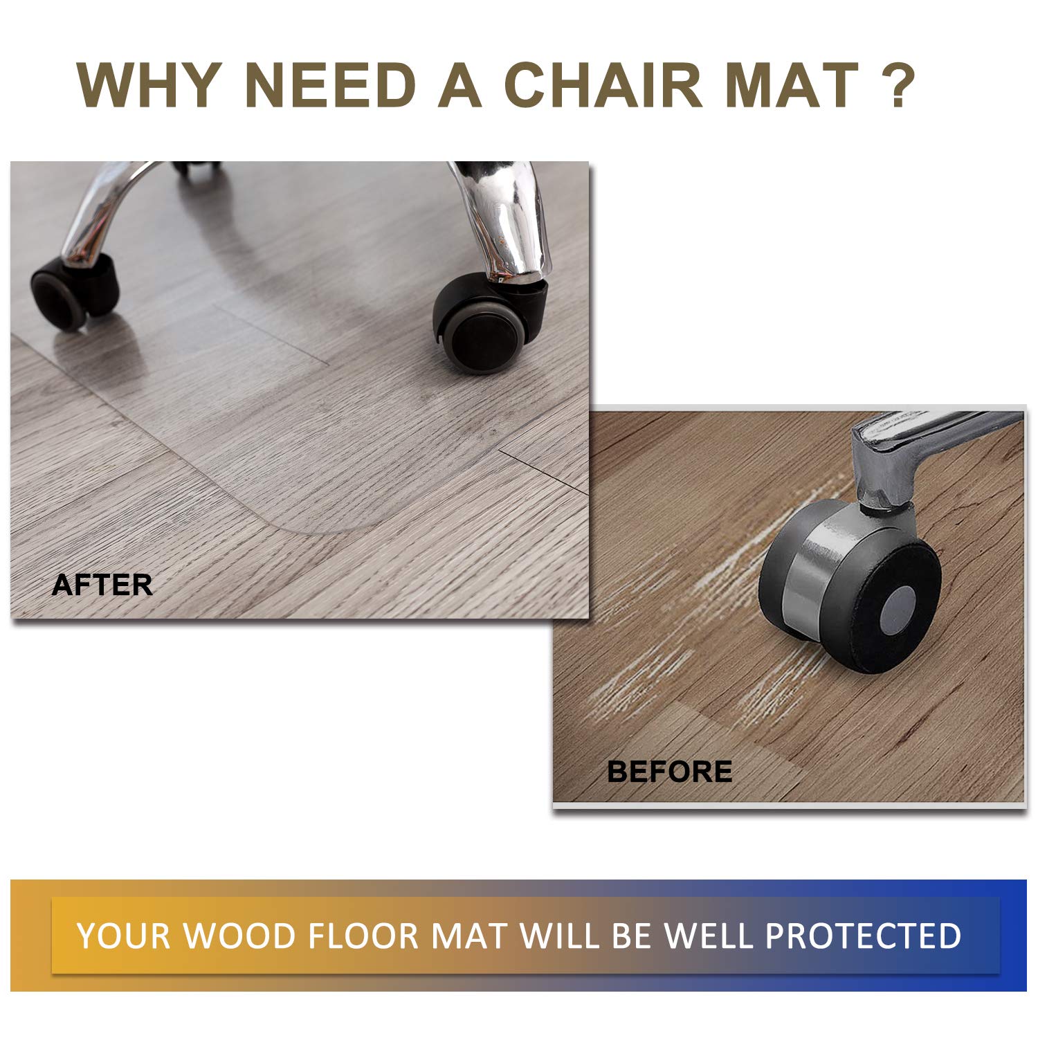 Clear 53”x 45” Hardwood Floor Chair Mat - Non-Slip Office Chair Mat for Computer Desk | Perfect for Home Office & Workspace Protection