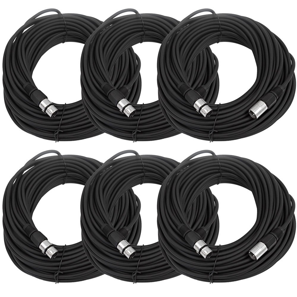 Seismic Audio SAXLX-100-6 Pack of 100' Black XLR Male to XLR Female Microphone Cables - Balanced Audio Cable 100 Foot Patch Cord for Studio Recording, Live Sound & DJ Equipment