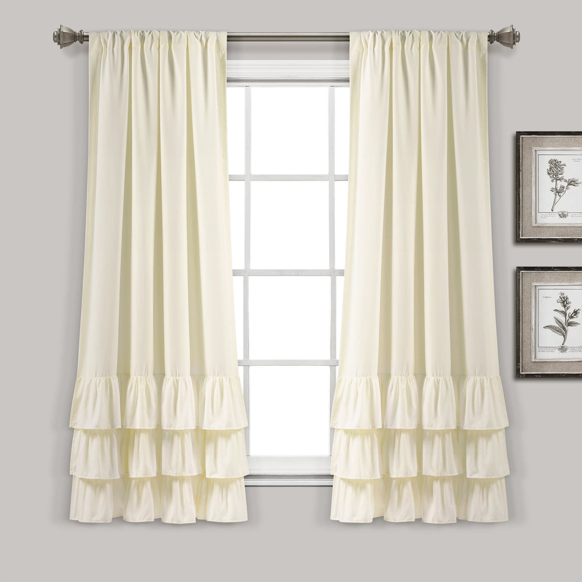 Allison Ruffled Window Curtain Panels Set - Elegant Sheer Voile Drapes for Living Room, Bedroom & Nursery - Light Filtering Privacy Curtains with Floral Lace Trim (Set of 2 Panels)