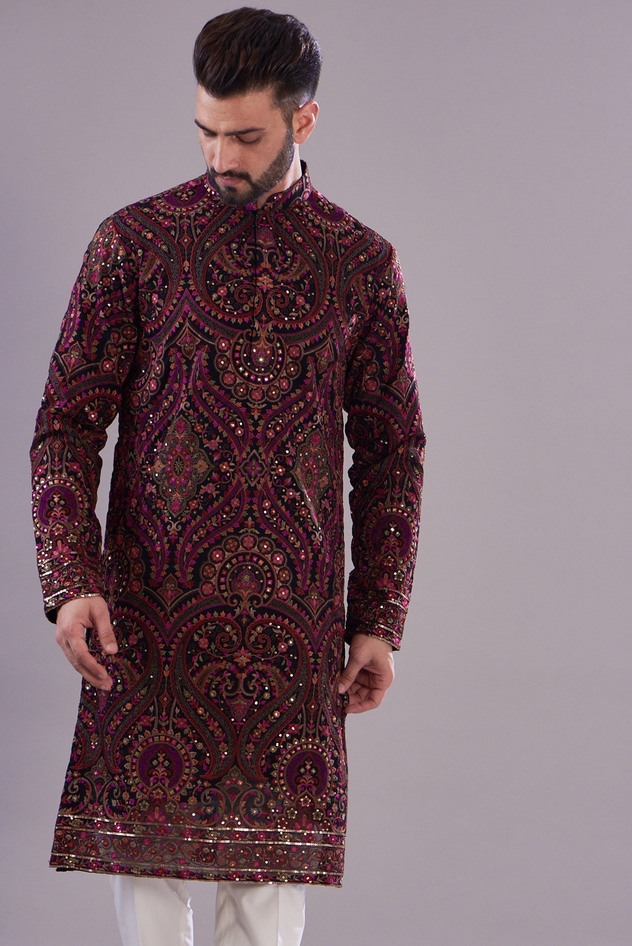 Exquisite Hand-Embroidered Kashmiri Kurta for Women - Traditional Indian Ethnic Wear - Perfect for Festivals, Weddings & Special Occasions