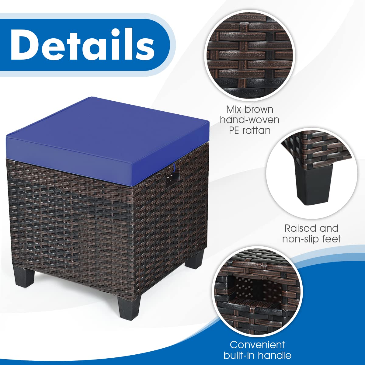 ORALNER Set of 2 Outdoor Wicker Ottomans - 16