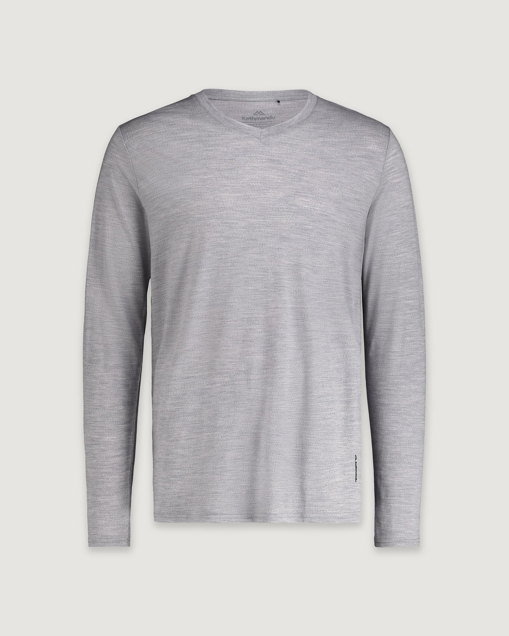 100% Merino Wool Men's Long Sleeve V-Neck Sweater - Mid Grey Marle - Perfect for Winter Layering & Outdoor Activities