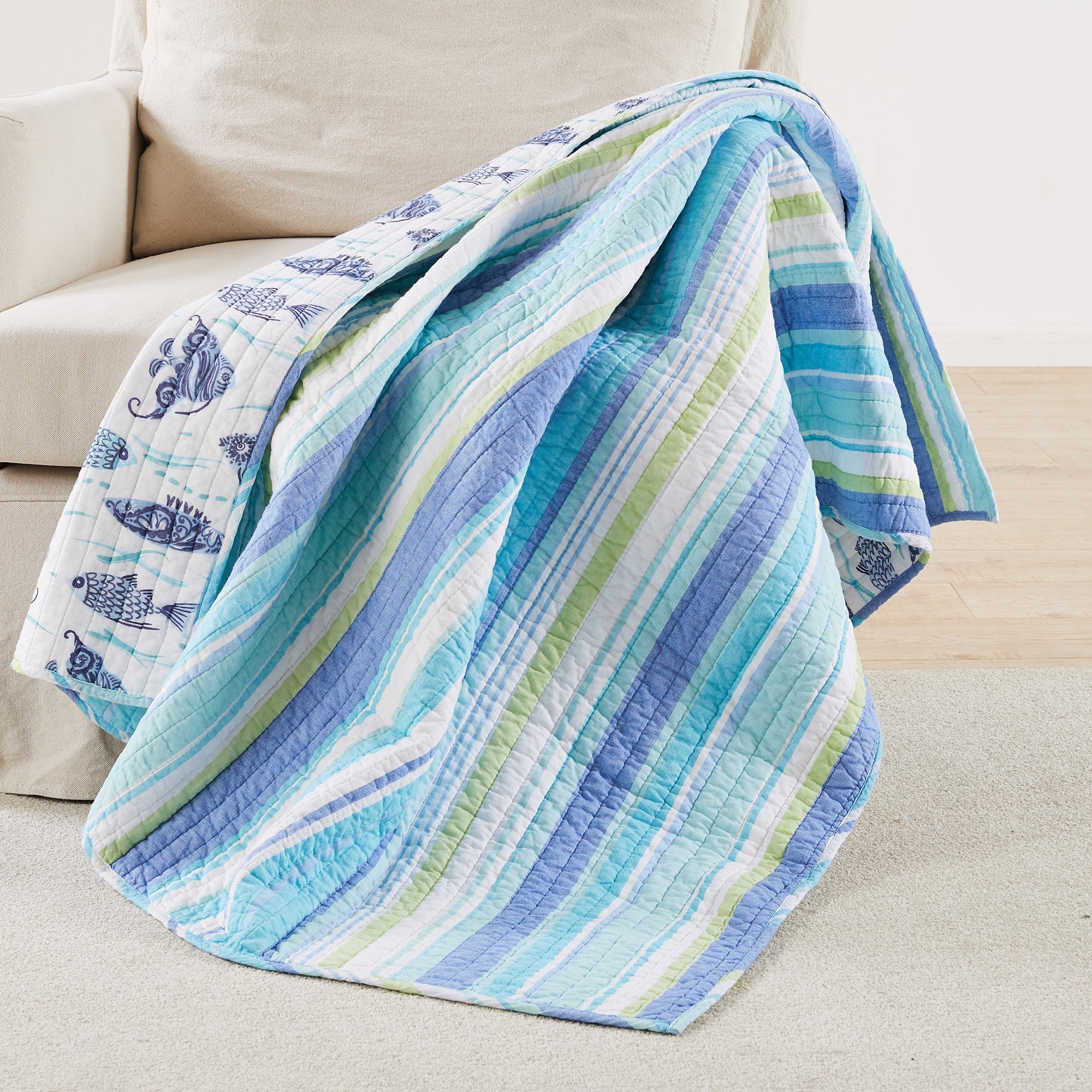 Laida Beach Quilted Throw Blanket - Soft & Cozy Lightweight Bedspread for Sofa, Bed, or Outdoor Picnics - Perfect for Living Room, Dorm, or Beach Trips