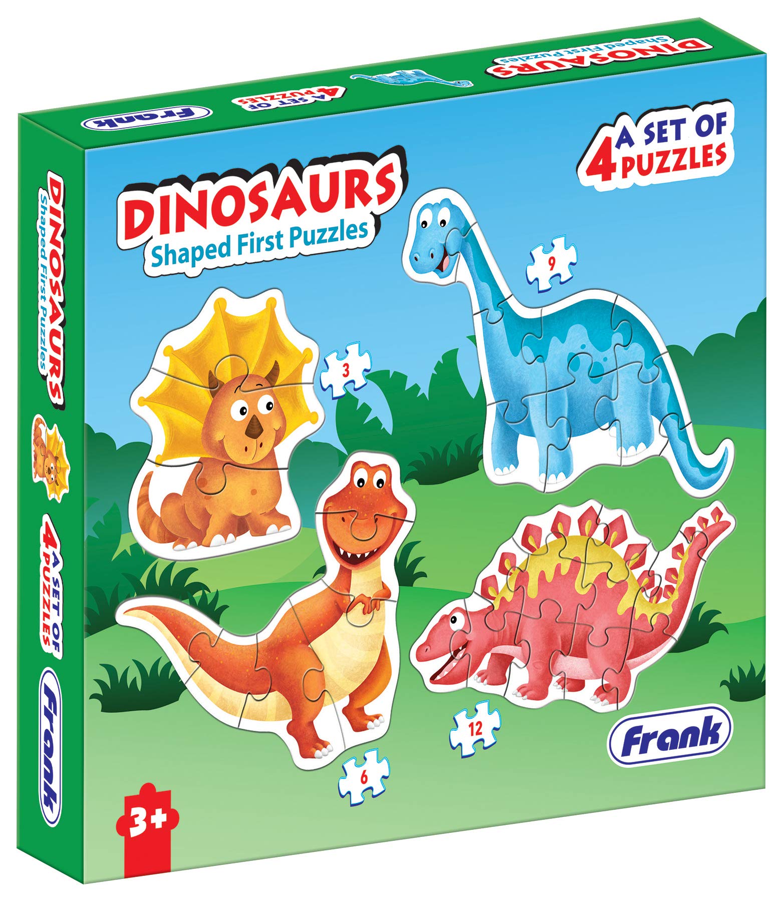 Frank Dinosaurs Shaped Floor Puzzles for Kids - 3,6,9,12 Piece Jumbo Puzzle Set - Educational Dinosaur Toys for Toddlers & Preschoolers - Perfect for Playroom, Classroom & Birthday Gifts