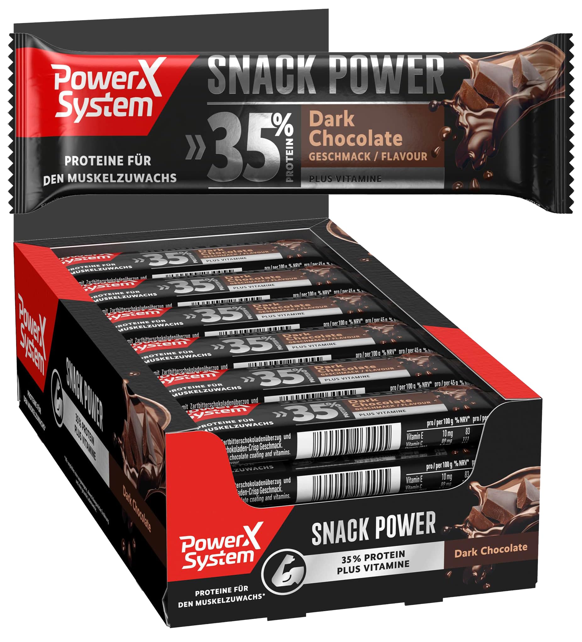 High Protein Dark Chocolate Bar 24x45g - 35% Protein Snack for Fitness & Energy